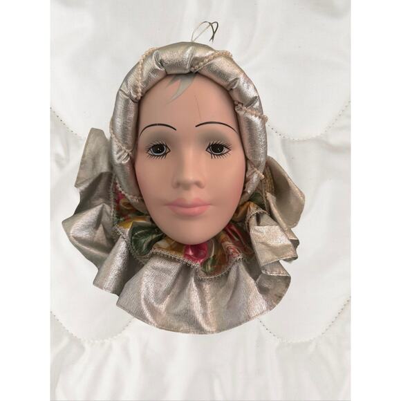 Vintage Harlequin Porcelain Doll Head w/Fabric Collar & Headp - Picture 1 of 7